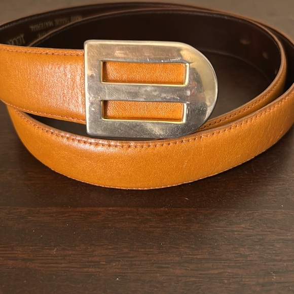 Paris Accessories - Cow Hide Vintage Tan Leather Belt 34/86 Made In USA 5 Holes